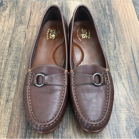 SAS Leather Loafer Comfort Shoe "Jewel" Contrast Stitching Size 8.5 NARROW Brown - Picture 1 of 14